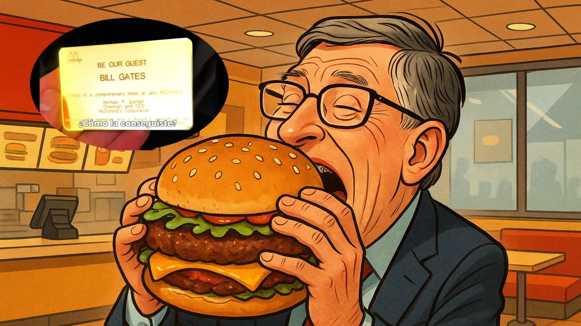 Ni American Express ni Visa, Bill Gates muestra su tarjeta más exclusiva: le permite comer gratis en cualquier McDonald’s del mundo de por vida