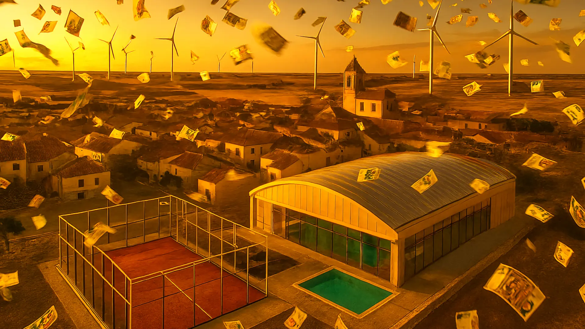 La energía eólica cubre de oro este pueblo español de solo 40 habitantes: pista de pádel y piscina cubierta con jacuzzi de más de un millón de euros