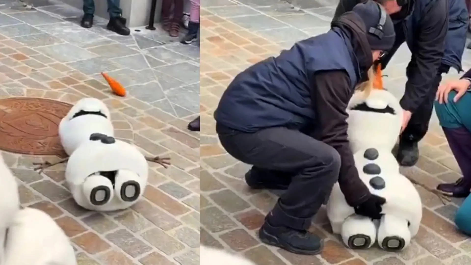 El robot Olaf, de Disney, se estampa en plena demostración, y su caída ...