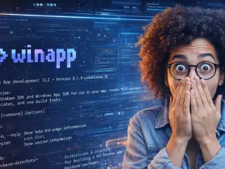 Una persona frente a una pantalla que exhibe código de desarrollo de aplicaciones para Windows