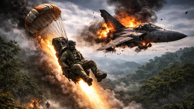 Piloto eyectándose sobre territorio enemigo